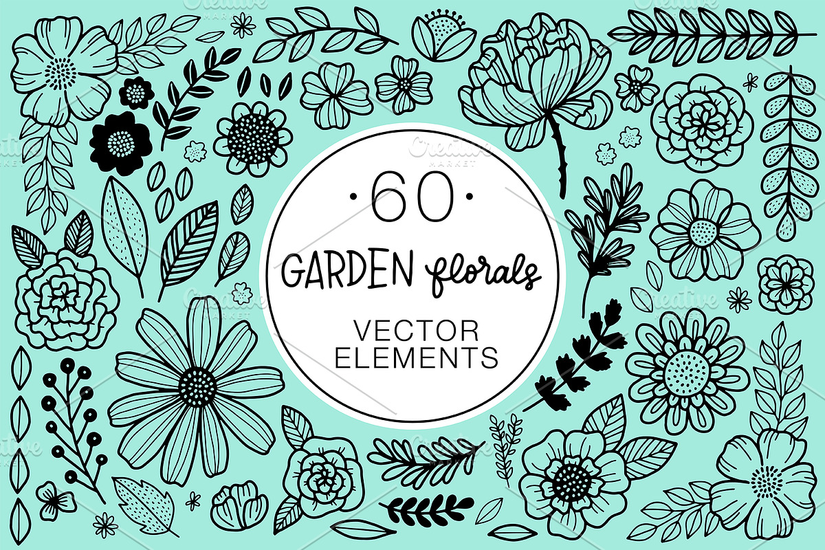 60 Garden Florals Vector Elements, an Illustration by Kristin Nohe Juchs (Photo 1 of 5)
