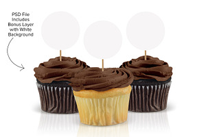 Three Cupcake Topper Mockup - PSD