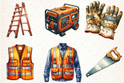 Watercolor Construction Clipart, an Illustration by Libby Wishes (Thumbnail 7 of 7)
