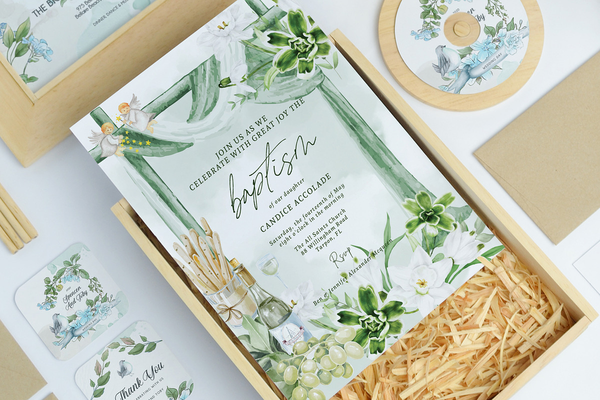 White Waterlilies Baptism Invitation, an Invitation Template by Squirrel92 (Photo 2 of 2)