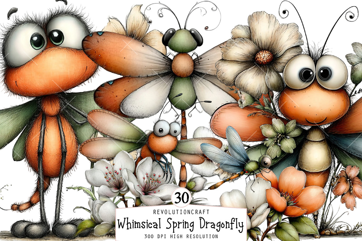 Whimsical Spring Dragonfly Clipart, an Illustration by OK Design (Photo 1 of 6)