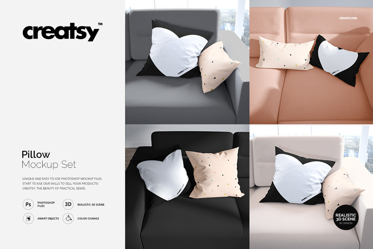 Pillow Mockup Set, a Household Mockup by creatsy2 (Photo 1 of 6)