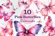 Pink Fantasy Butterflies Watercolor, an Animal Illustration by Loony Dream Designs (Thumbnail 1 of 4)