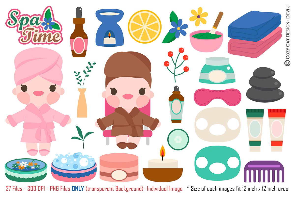 Spa Time Digital Clipart, a Healthcare Illustration by Cozy Cat Design (Photo 1 of 3)