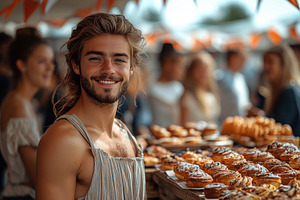 Smiling young man enjoying a busy ou, a Photo by Tanuart