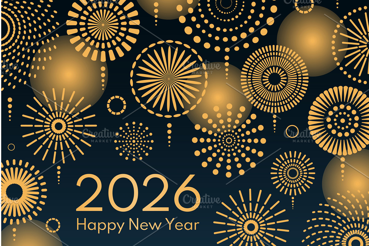 2026 New Year golden fireworks, a Background Graphic by sceptical cactus