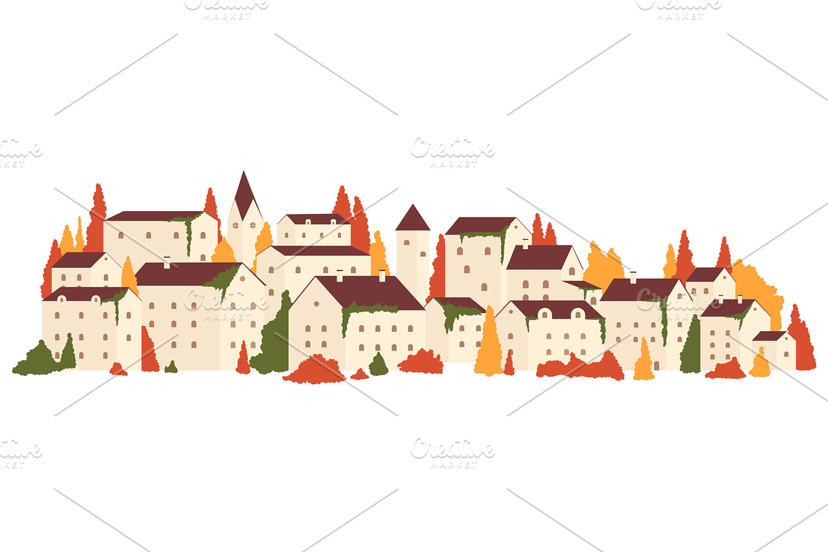 Autumn season in town or village, an Illustration by Flashvector