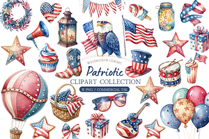 Watercolor 4th of July Kids Clipart, a Decorative Illustration by MockupWizard