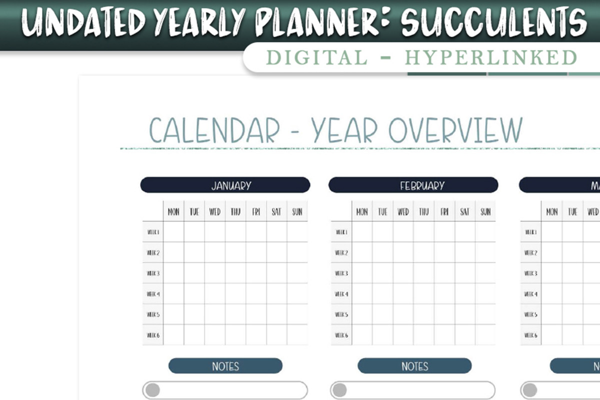 Undated Digital Planner- Succulents, a Stationery Template by Brenda Avila Designs (Photo 3 of 4)