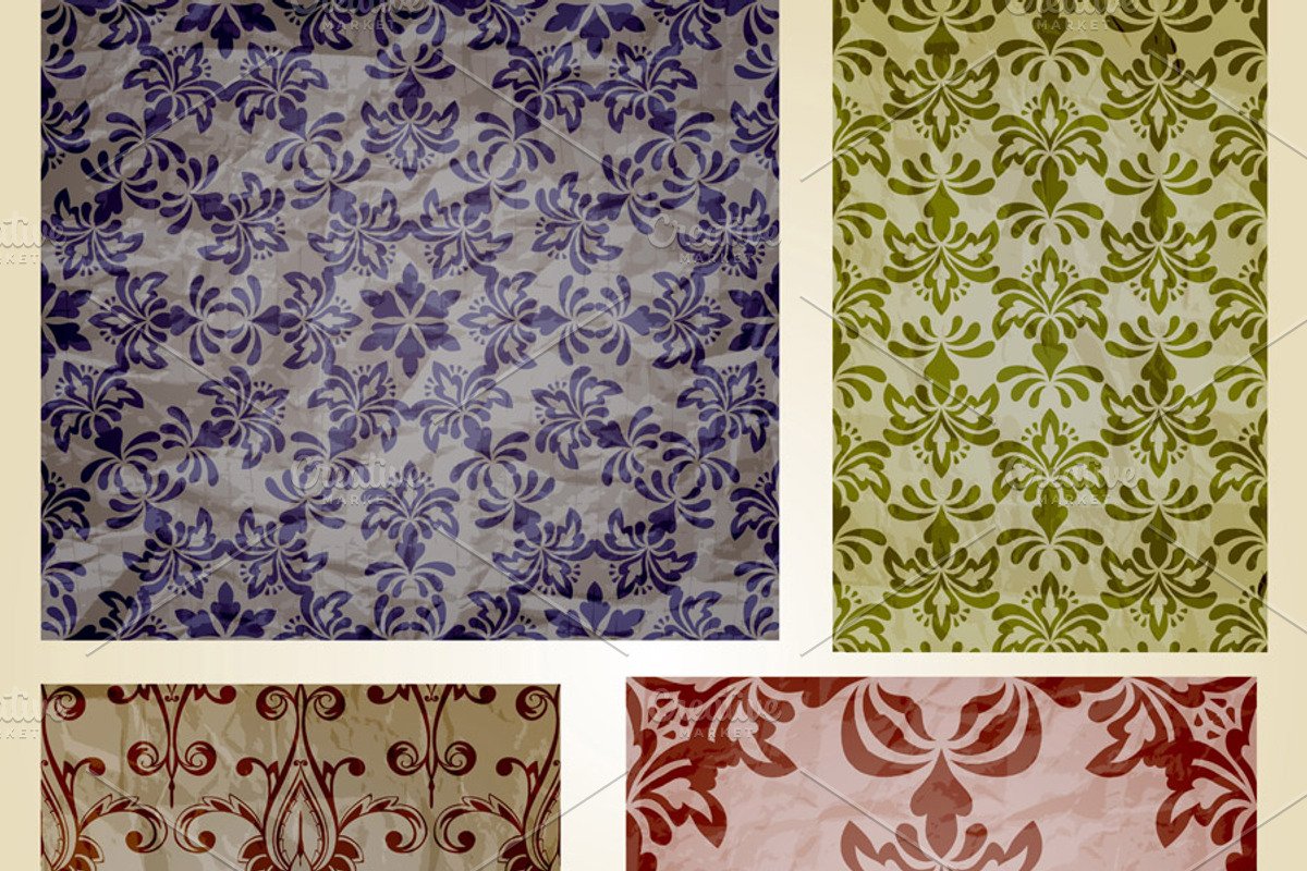Vector Retro Seamless Patterns on Cr