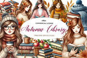 Watercolor Autumn Library Clipart, an Illustration by CreationArt (Thumbnail 1 of 7)