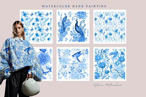 Seamless Pattern Watercolor Blue