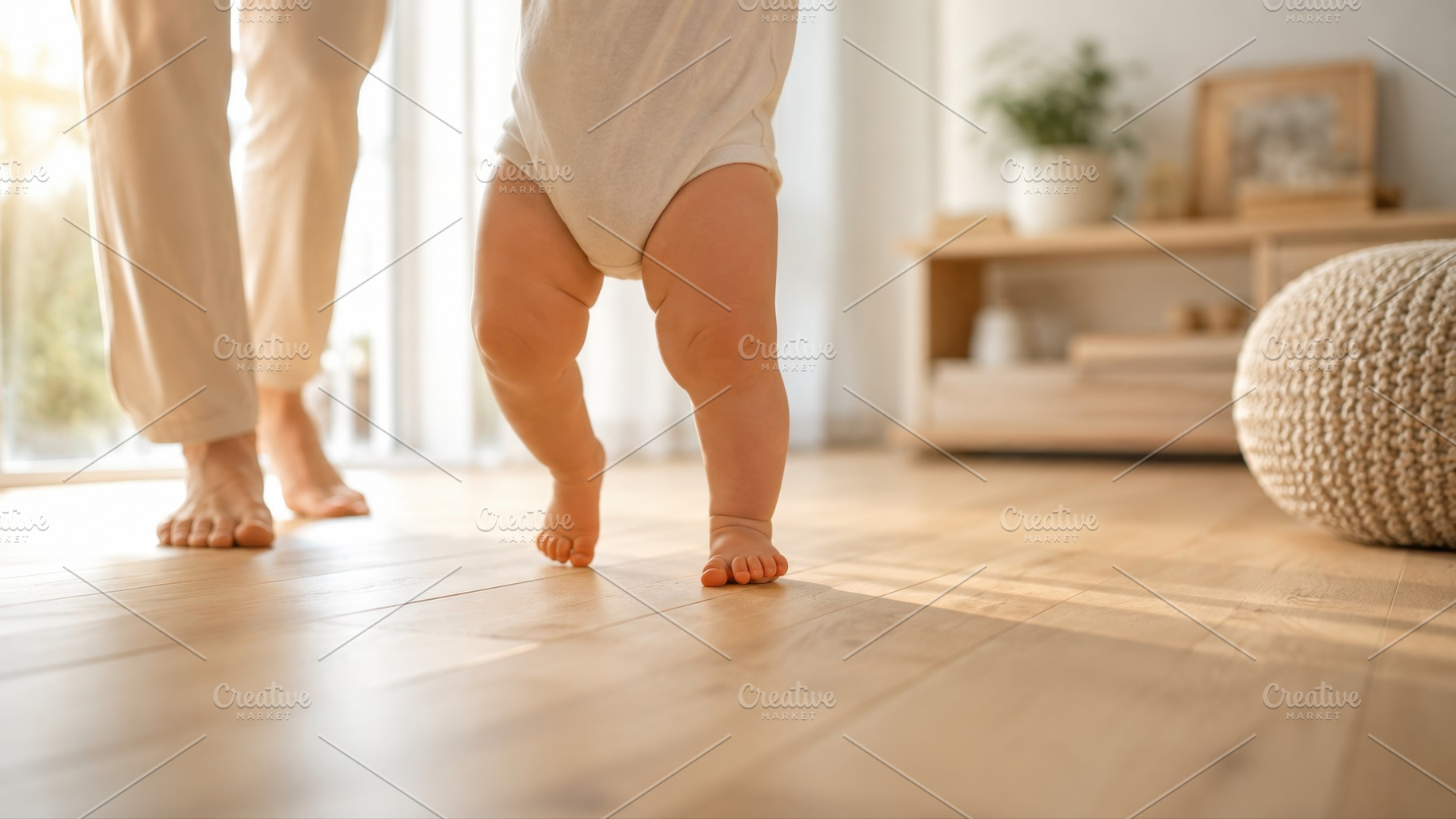Baby learns to walk with parent, a Photo by Beautiful things