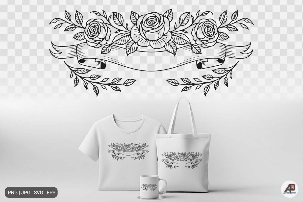 Rose Floral Ribbon Banner Bundle, an Illustration by Actual Pixel (Photo 6 of 9)