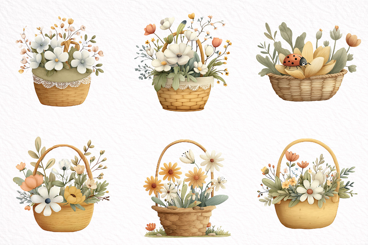 Watercolor Spring Flower Basket, an Illustration by DreamArtGraphic (Photo 6 of 8)