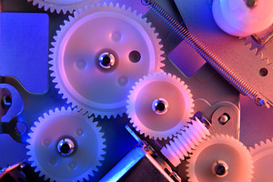 Colorful Plastic Gears with Neon Lighting, a Technology Photo by Davizro's Market