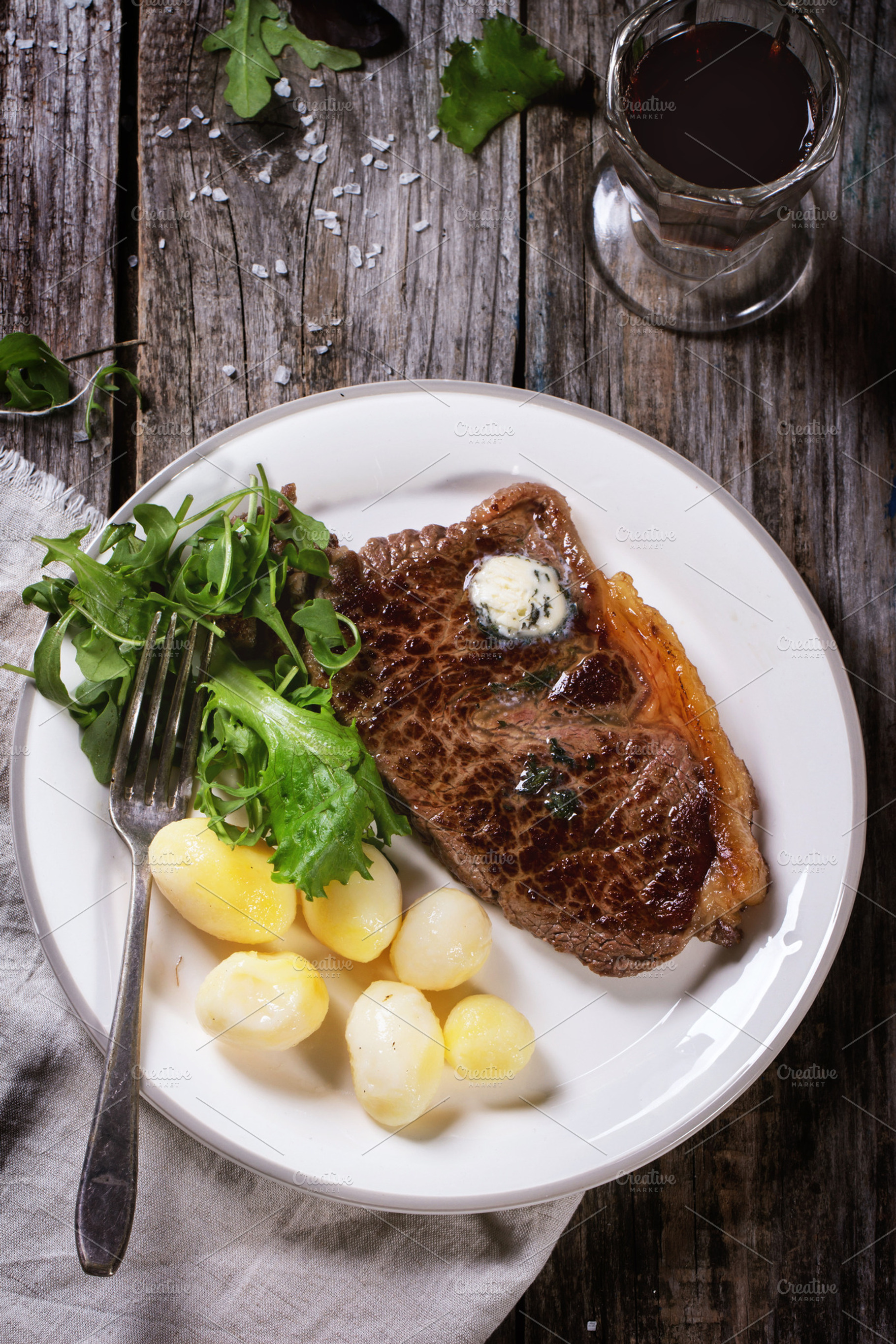 Grilled steak with potatoes stock photo containing steak and grilled