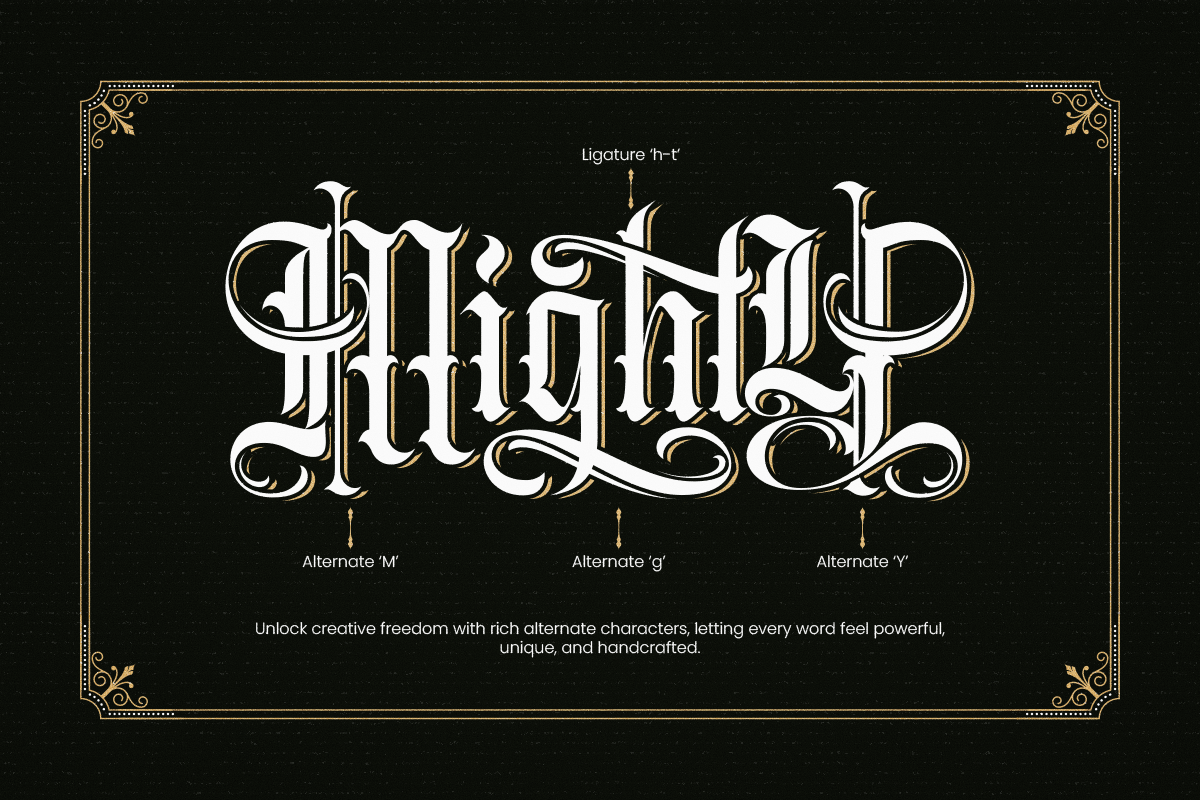 Vighty - Blackletter Font, a Blackletter Font by Sronstudio (Photo 6 of 9)