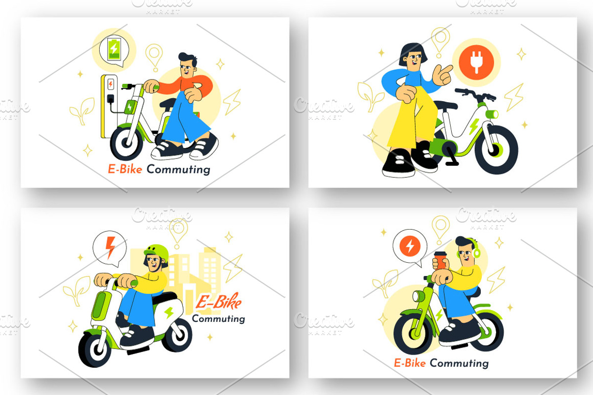 10 E Bike Commuting Illustration, a Transportation Illustration by denayunebgt (Photo 2 of 4)
