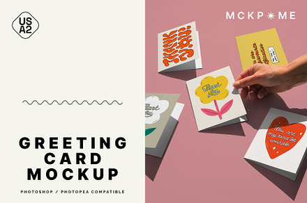 US A2 hand taking postcard mockup, a Merchandise Mockup by MCKP*ME