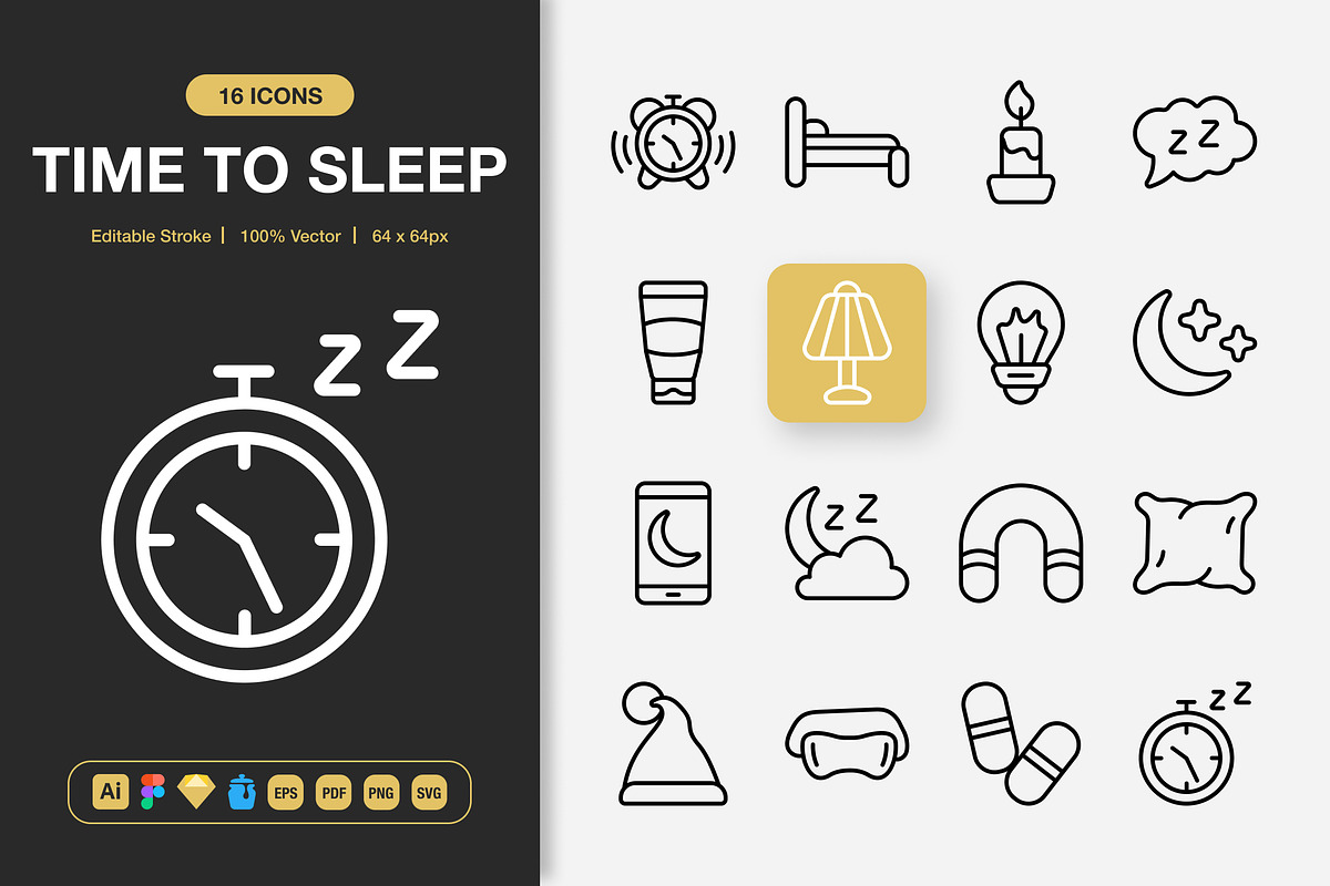 Time To Sleep Icons, an Outline Icon by Spacepixel Creative