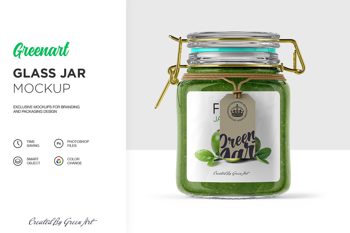 Clear Glass Jar Mockup, a Packaging Mockup by Green Art (Photo 4 of 8)