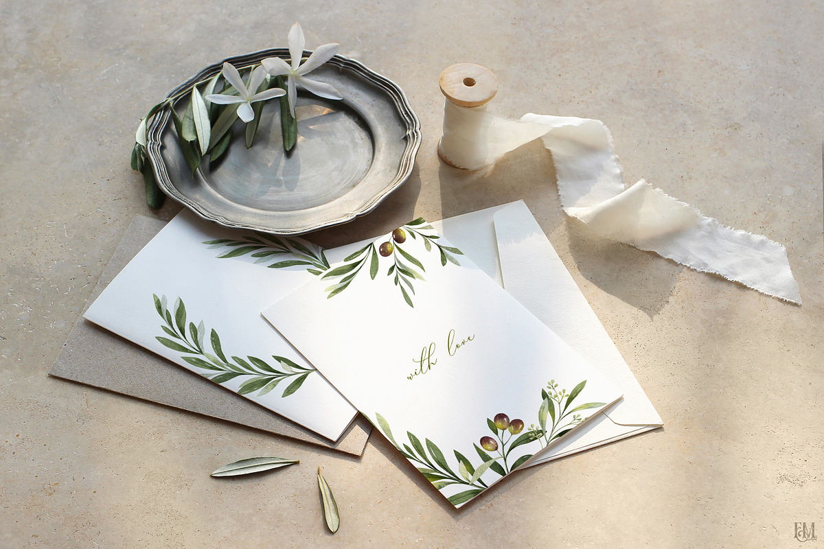Olive watercolor collection, a Food Illustration by Elena Medvedeva