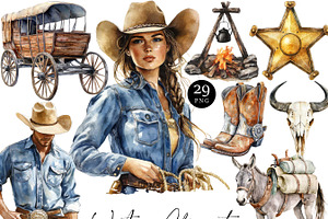 Watercolor Western Clipart Bundle, a Person Illustration by Design Scotch
