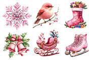 Pink Christmas Watercolor Clipart, an Illustration by Dream Creation (Thumbnail 6 of 7)