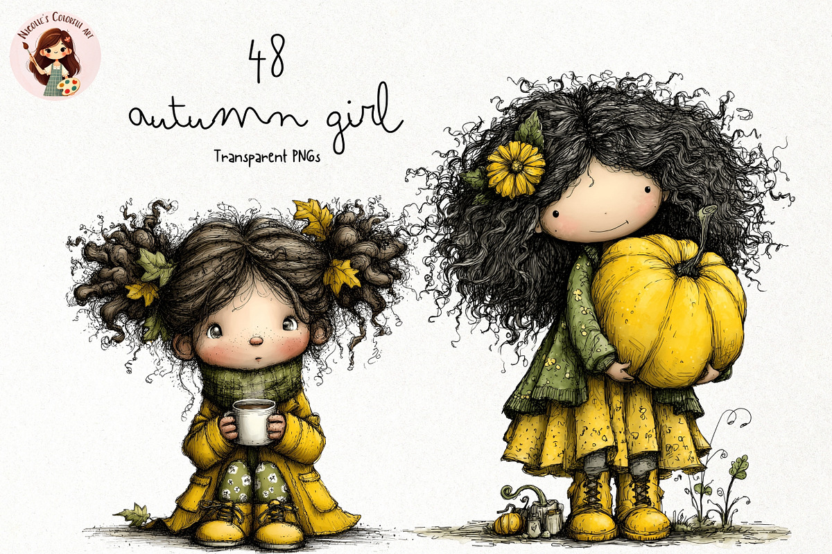 Autumn Girl PNG Clipart Bundle, a Seasonal Illustration by Nicolle's Colorful Art (Photo 1 of 5)