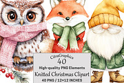 Knitted Christmas Watercolor Clipart, a Seasonal Illustration by CitraGraphics (Thumbnail 1 of 5)