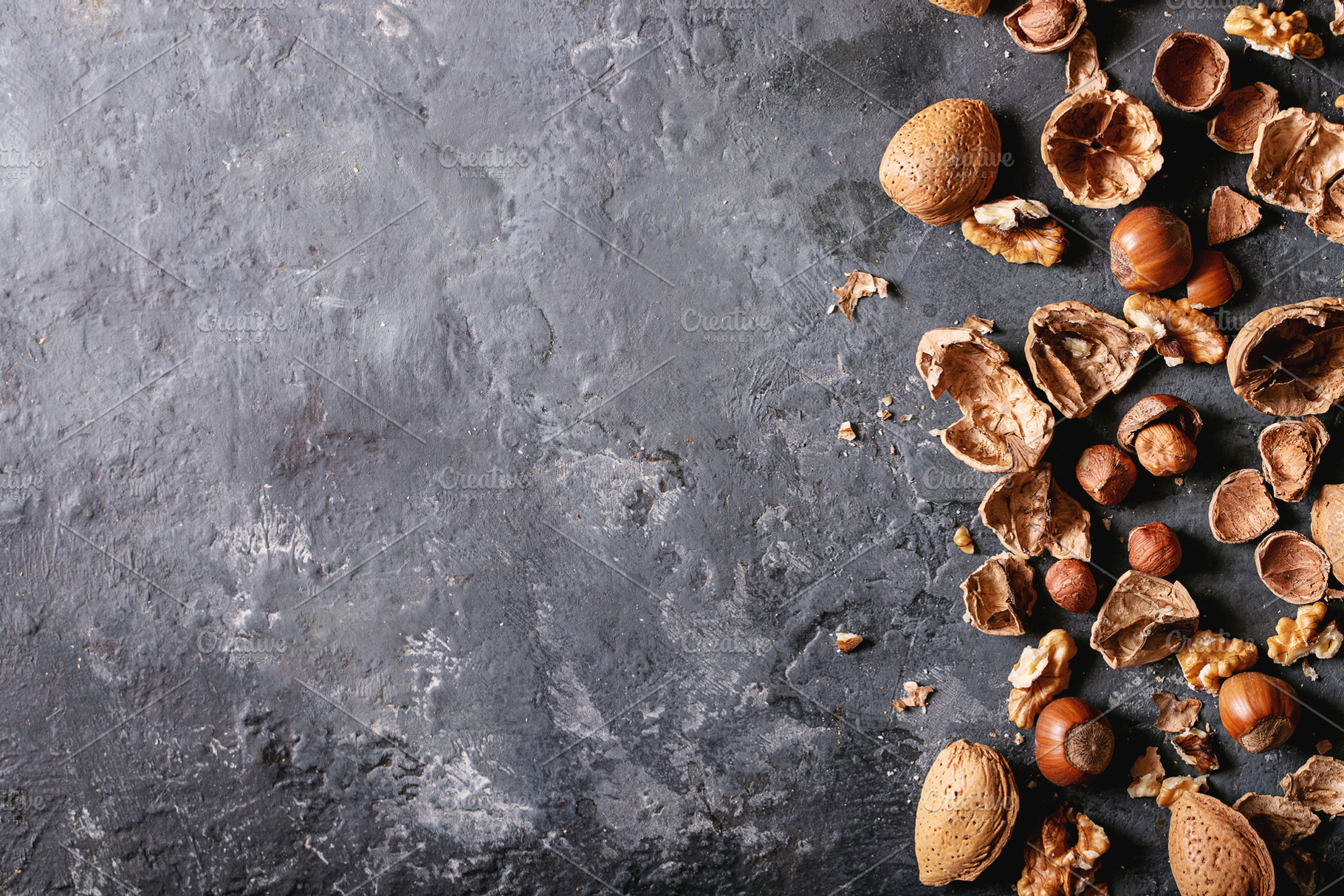 Varieties of nuts: almonds, hazelnuts and walnuts, a Food & Drink Photo by RomanDebree