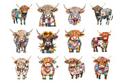 Patchwork Highland Cow Clipart, an Illustration by Design Market (Thumbnail 2 of 3)