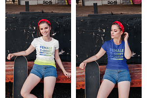 Female T-Shirt In City PSD Mockups