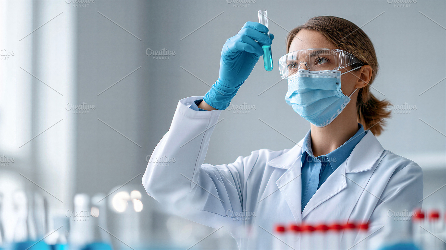 Scientist examining liquid sample, a Health & Medical Photo by 7DesignLab