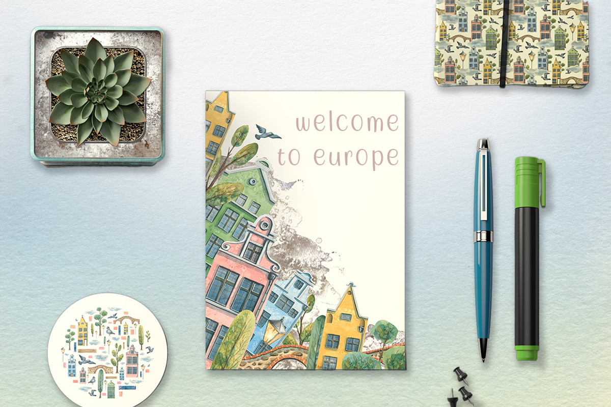 Old European houses watercolor clipa, an Object Illustration by NATASHA CHU (Photo 5 of 21)