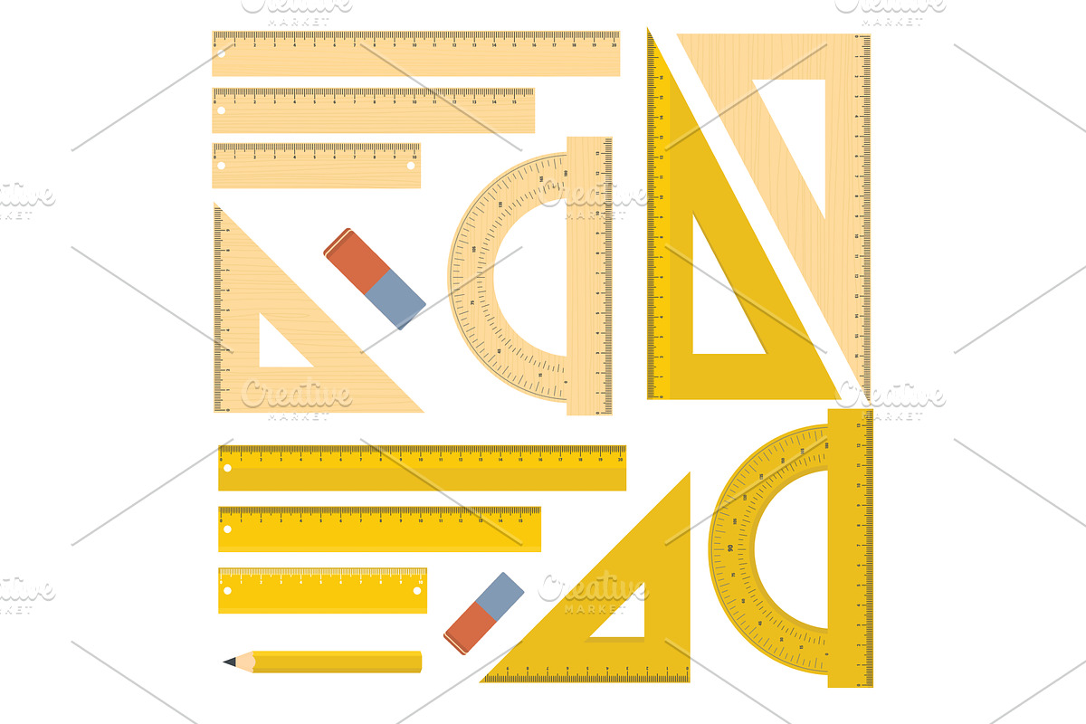 Ruler chancery tools set, flat style, an Education Illustration by Ylivdesign