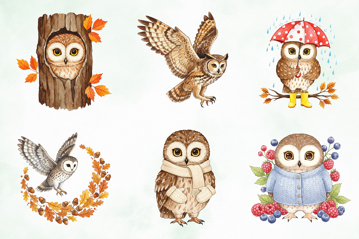 Autumn Owl Clipart Sublimation, an Illustration by Creative Art (Photo 2 of 9)