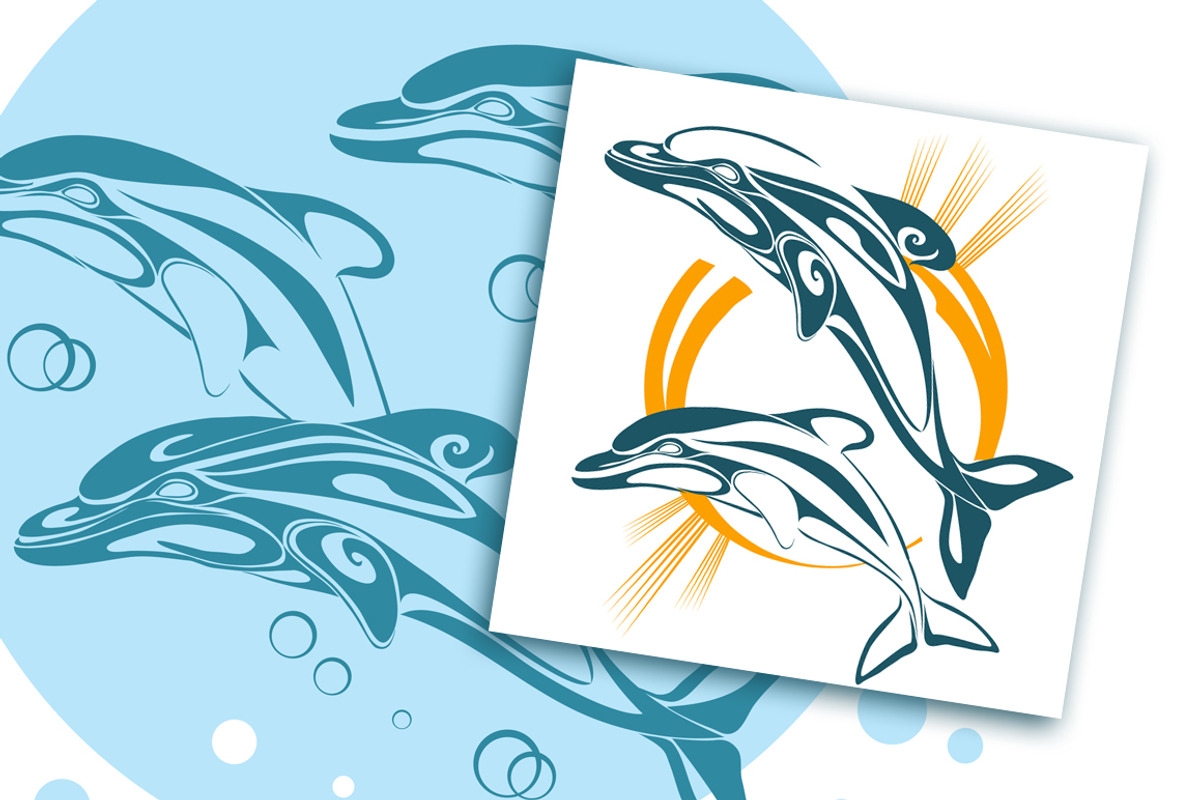 Dolphins and the sea. Vector art., an Animal Illustration by Kopirin (Photo 6 of 6)