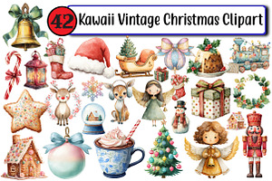 Kawaii Vintage Christmas Clipart, an Illustration by Design Market