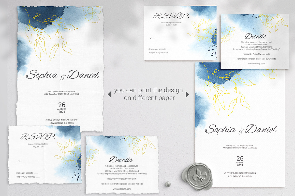 Indigo Wedding Invitation Siute, an Invitation Template by Nebbia (Photo 2 of 6)