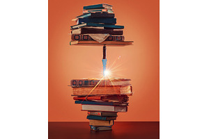 Stack of books with a knife inside