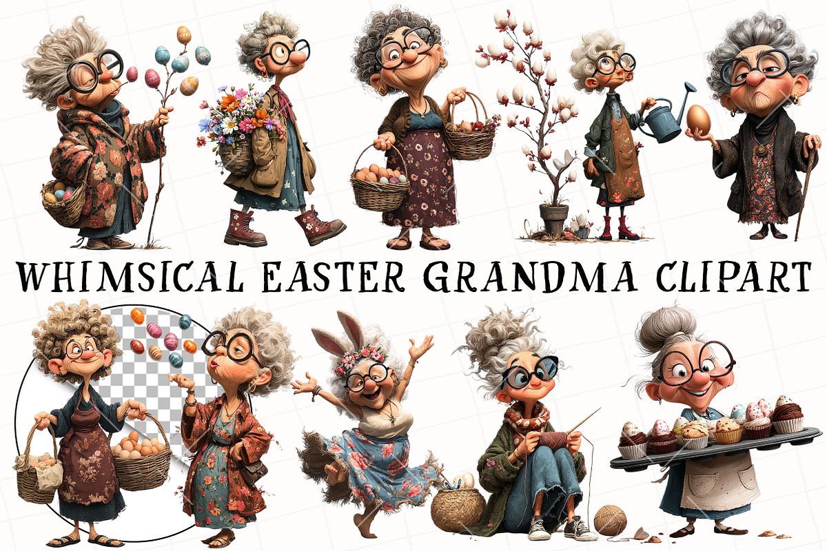 Whimsical Easter Grandma Clipart, an Illustration by OK Design (Photo 2 of 6)