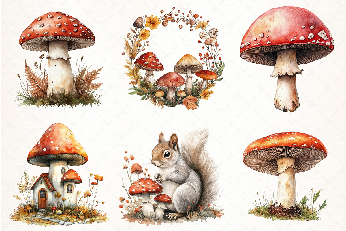 Autumn Mushrooms Clipart Bundle, an Illustration by Pixels.Craft (Photo 3 of 7)