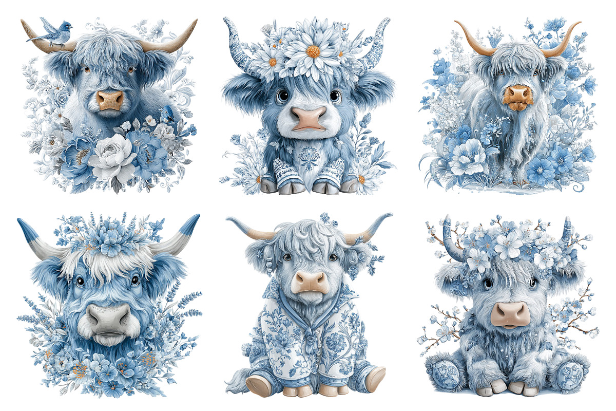 Whimsical Highland Cow Clipart, a Seasonal Illustration by Daily.Designs (Photo 2 of 5)