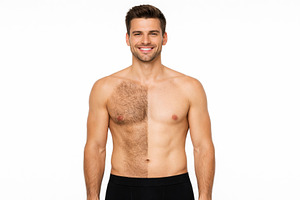 man showing hair removal results, generative AI, a Photo by Nito