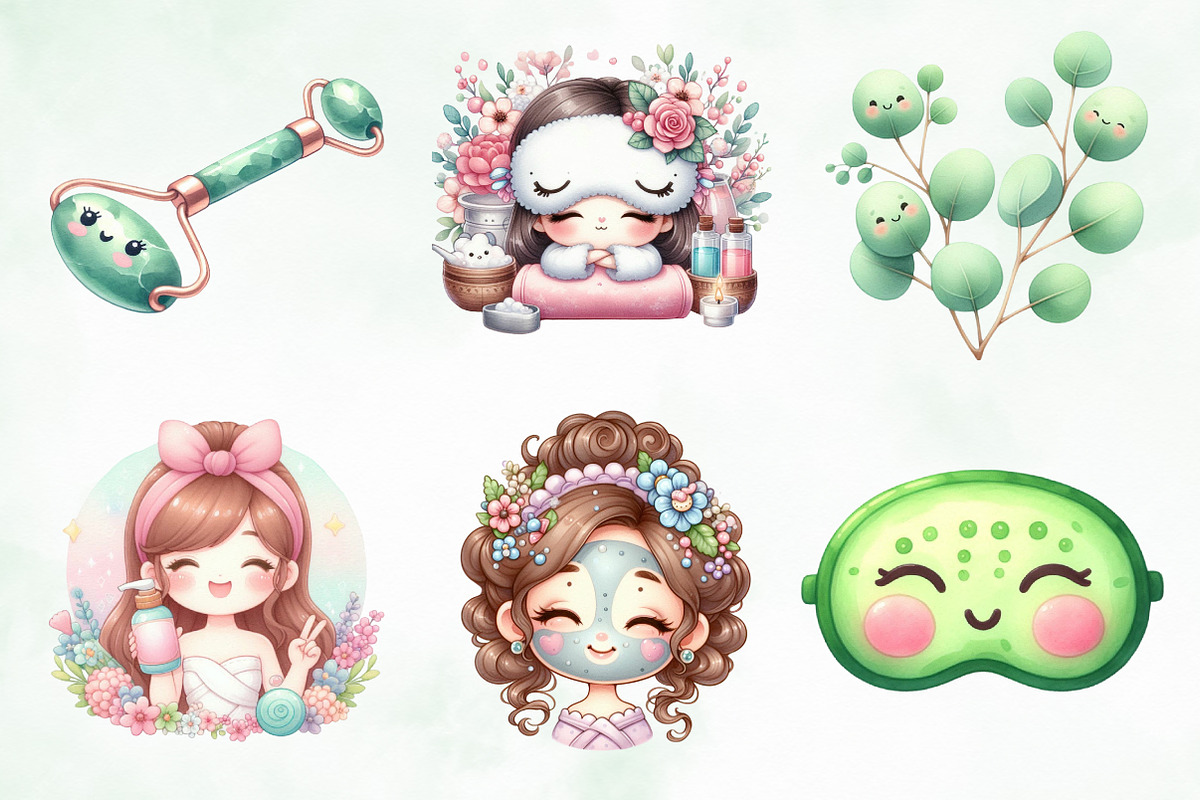 Cute Kawaii Spa Girl Clipart, an Illustration by Creative Art (Photo 5 of 7)