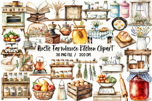 Rustic Farmhouse Kitchen Clipart, an Illustration by Libby Wishes