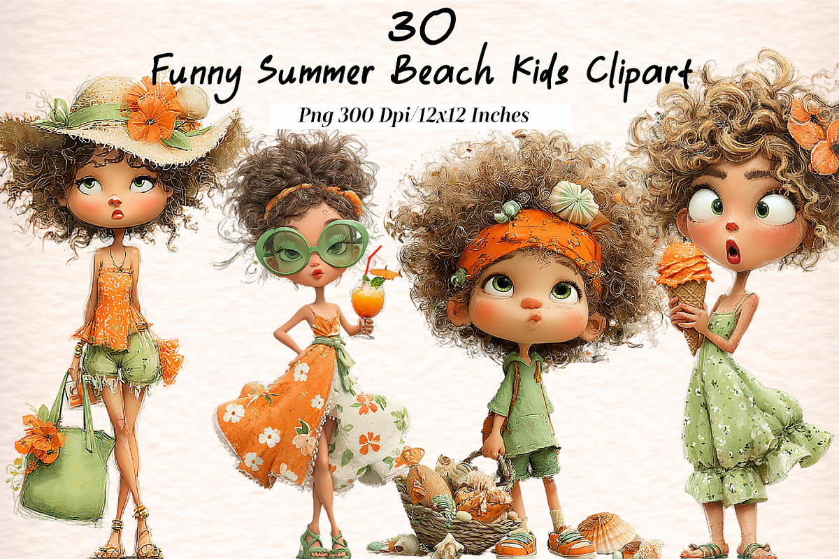 Funny Summer Beach Kids Clipart, an Illustration by Digital Artistic99 (Photo 1 of 11)