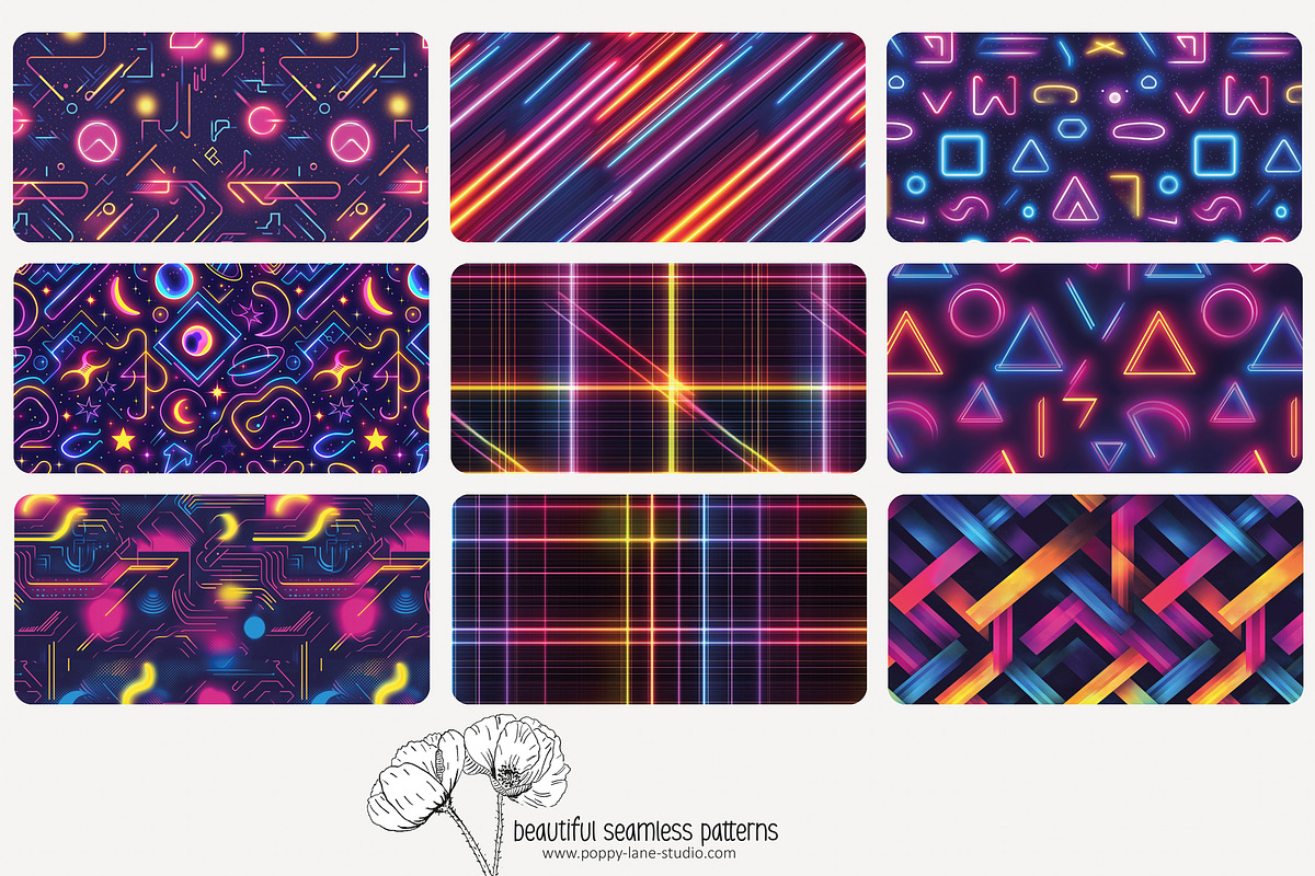 70 neon light seamless pattern, a Pattern Graphic by Poppy Lane Studio (Photo 2 of 10)
